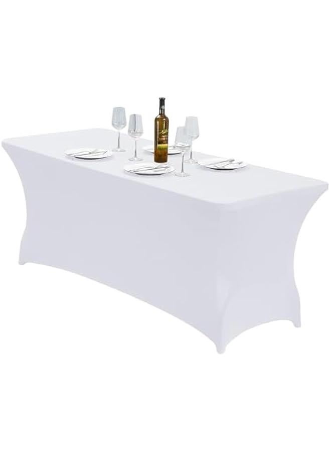 HOOKOR 6FT Stretch Spandex Table Cover for Rectangular Fitted Folding Tables, Wrinkle Resistant, Elastic Stretchable Patio Tablecloth Protector for Party, Banquet, Wedding and Events,White (139-02)  - Image 1