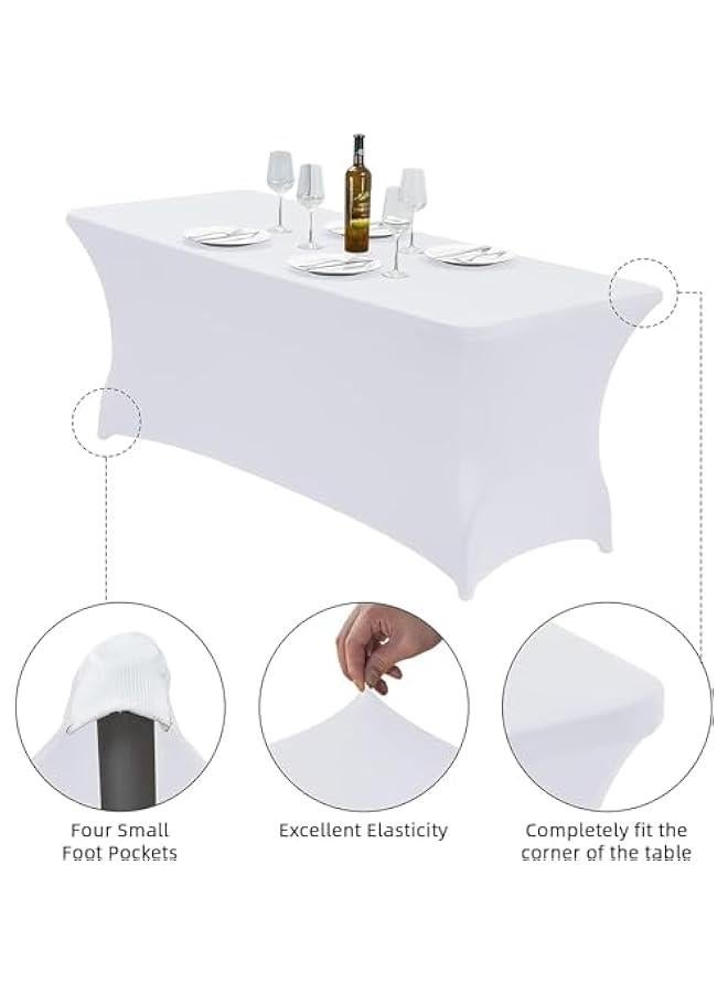 HOOKOR 6FT Stretch Spandex Table Cover for Rectangular Fitted Folding Tables, Wrinkle Resistant, Elastic Stretchable Patio Tablecloth Protector for Party, Banquet, Wedding and Events,White (139-02)  - Image 3