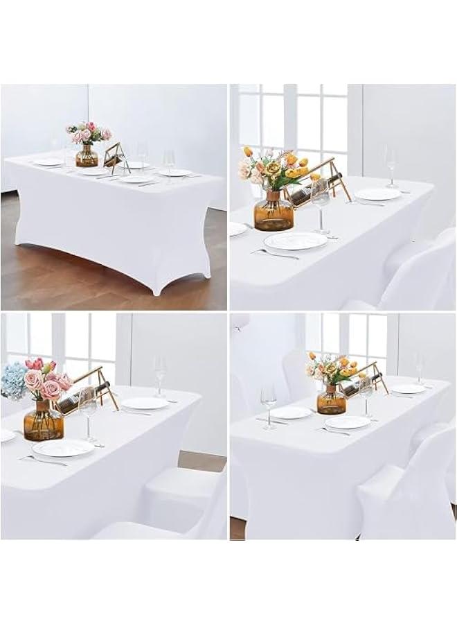 HOOKOR 6FT Stretch Spandex Table Cover for Rectangular Fitted Folding Tables, Wrinkle Resistant, Elastic Stretchable Patio Tablecloth Protector for Party, Banquet, Wedding and Events,White (139-02)  - Image 5