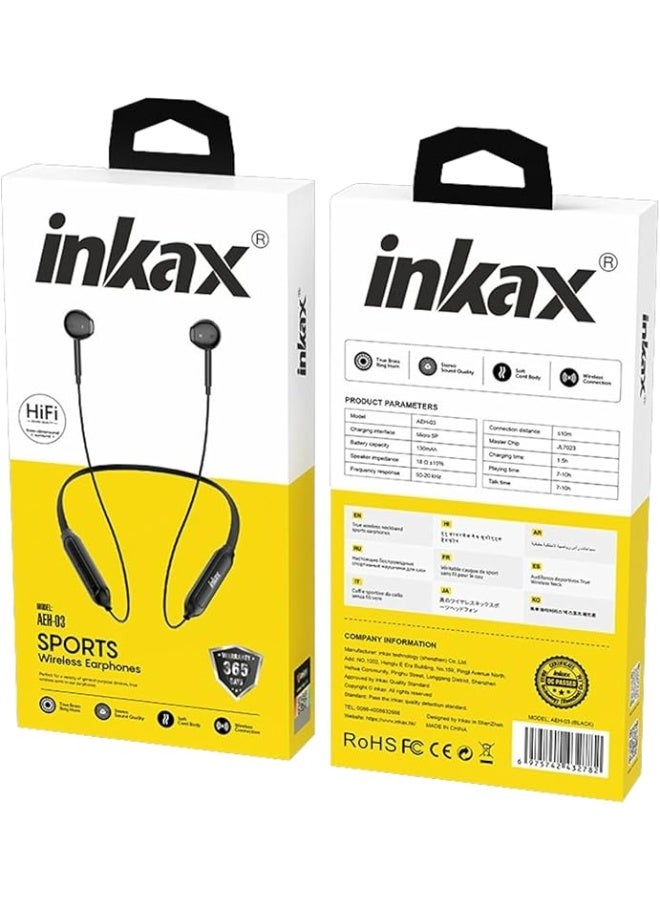 إنكاكس سماعات أذن بلوتوث inkax AEH-04 رياضية بشريط حول الرقبة، صوت باس قوي هاي فاي ستريو سماعة رأس لاسلكية داخل الأذن أسود - Image 2