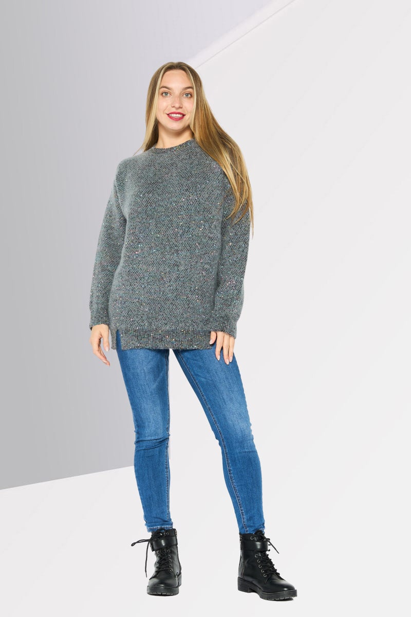 STELLA MCCARTNEY Women Knitted Long Sleeve Sweater, Charcoal - Image 3