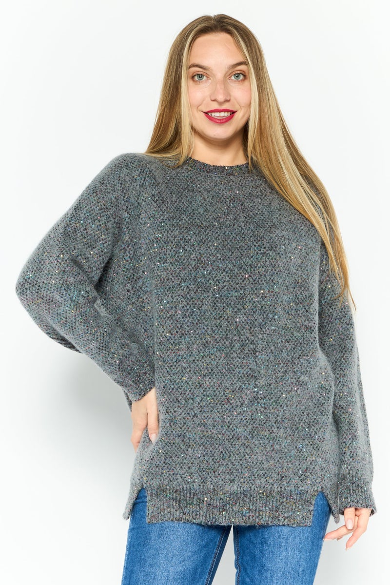 STELLA MCCARTNEY Women Knitted Long Sleeve Sweater, Charcoal - Image 1