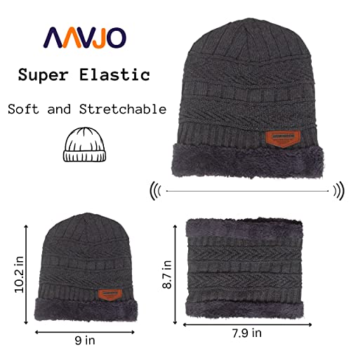 Aavjo Woolen Beanie Cap with Neck Warmer Muffler | Thermal Winter Hat Set for Men Women | Soft Fleece Inner Lining | Acrylic Knit Fabric | Grey - Image 2