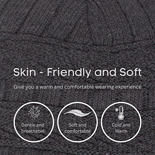 Aavjo Woolen Beanie Cap with Neck Warmer Muffler | Thermal Winter Hat Set for Men Women | Soft Fleece Inner Lining | Acrylic Knit Fabric | Grey - Image 4
