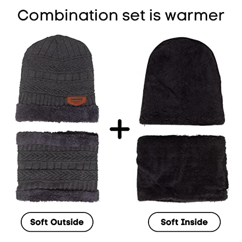 Aavjo Woolen Beanie Cap with Neck Warmer Muffler | Thermal Winter Hat Set for Men Women | Soft Fleece Inner Lining | Acrylic Knit Fabric | Grey - Image 3