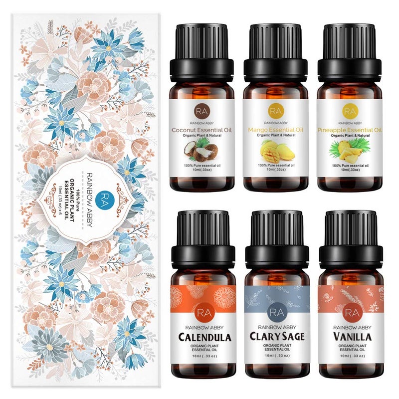 RAINBOW ABBY 6-Pack Orangic 100% Pure Essential Oil Set (Vanilla, Coconut, Mango, Pineapple, Clary Sage, Calendula) 6x10ML - Image 2