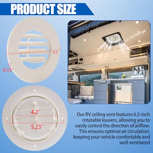 Calvana (5-Pack) 6.5" RV Ceiling Vent Covers for Inside Camper, RV AC Vent Cover Replacement, Fits 4-5/8" Ducts, Rotatable Slats for Directional Airflow, White - Image 2