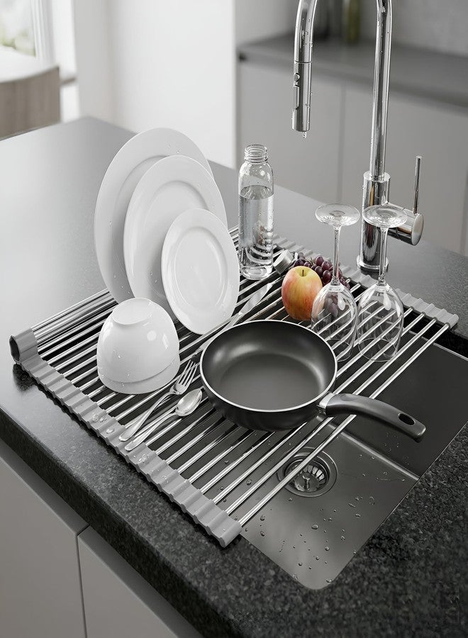Alark Foldable Silicone Roll Up Dish Drying Rack for Kitchen Sink & Over Sink Drainer Multipurpose Rolling Drying Mat for Kitchen Utensils Fruits & Vegetables Space Saving Kitchen Organizer Grey - Image 5