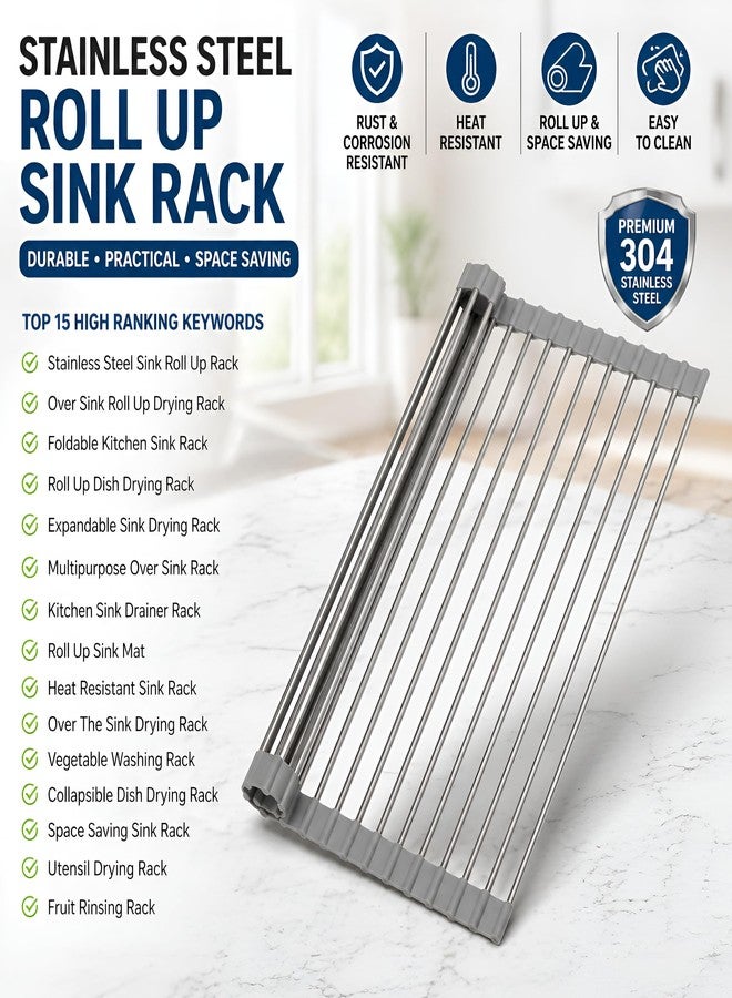 Alark Foldable Silicone Roll Up Dish Drying Rack for Kitchen Sink & Over Sink Drainer Multipurpose Rolling Drying Mat for Kitchen Utensils Fruits & Vegetables Space Saving Kitchen Organizer Grey - Image 4