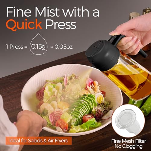 ‎YARRAMATE YARRAMATE Olive Oil Dispenser, 2 in 1 Oil Sprayer for Cooking, 16oz/470ml Glass Oil Spray Bottle with Pourer, Food-grade Oil Dispenser and Oil Sprayer for Kitchen, Salad, Frying, BBQ (Black & Green) - Image 3