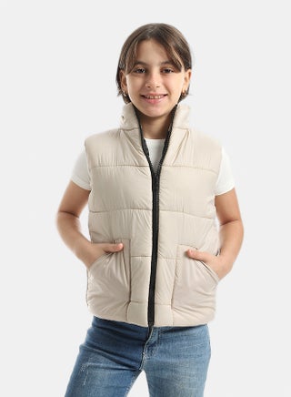 High Collar With Zipper Closure Cut Sleeves Vest _ Beige - pzsku/Z49881F23A861EED49C25Z/45/1759152941/307cb65d-f9ee-49ef-8da8-95abbea3f9da