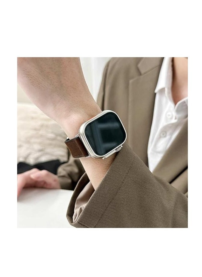 ten.tech - TenTech Leather Watch Band for Apple Watch Ultra/Ultra 2, Size 49mm 45mm 44mm 42, Genuine Leather Band with Magnetic Clasp for iWatch Series 9/8/7/6/5/4/3/2/1/ SE – dark brown - Image 1