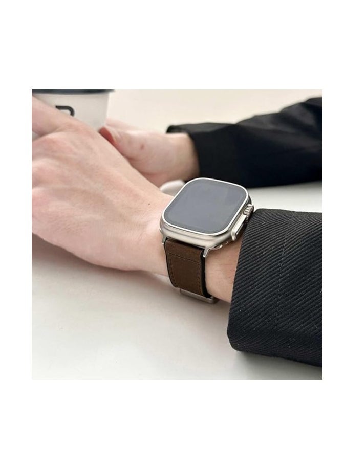 ten.tech - TenTech Leather Watch Band for Apple Watch Ultra/Ultra 2, Size 49mm 45mm 44mm 42, Genuine Leather Band with Magnetic Clasp for iWatch Series 9/8/7/6/5/4/3/2/1/ SE – dark brown - Image 1