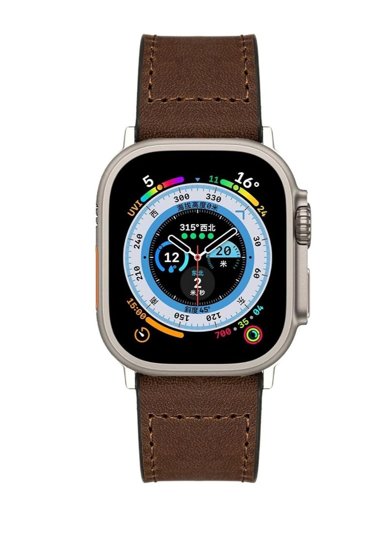 ten.tech - TenTech Leather Watch Band for Apple Watch Ultra/Ultra 2, Size 49mm 45mm 44mm 42, Genuine Leather Band with Magnetic Clasp for iWatch Series 9/8/7/6/5/4/3/2/1/ SE – dark brown - Image 1