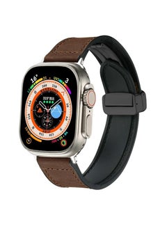 TenTech Leather Watch Band for Apple Watch Ultra/Ultra 2, Size 49mm 45mm 44mm 42, Genuine Leather Band with Magnetic Clasp for iWatch Series 9/8/7/6/5/4/3/2/1/ SE – dark brown