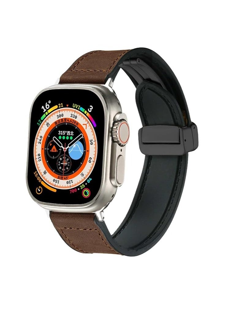 ten.tech - TenTech Leather Watch Band for Apple Watch Ultra/Ultra 2, Size 49mm 45mm 44mm 42, Genuine Leather Band with Magnetic Clasp for iWatch Series 9/8/7/6/5/4/3/2/1/ SE – dark brown - Image 1