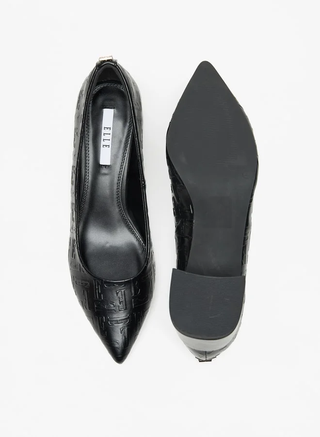 ايل Women's Monogram Embossed Block Heel Pumps