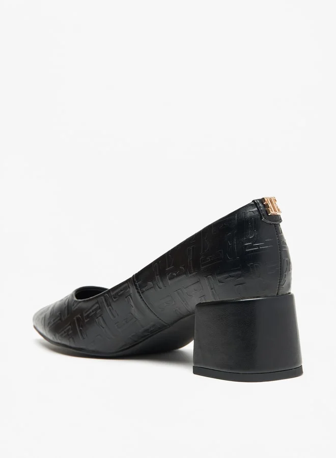 ايل Women's Monogram Embossed Block Heel Pumps