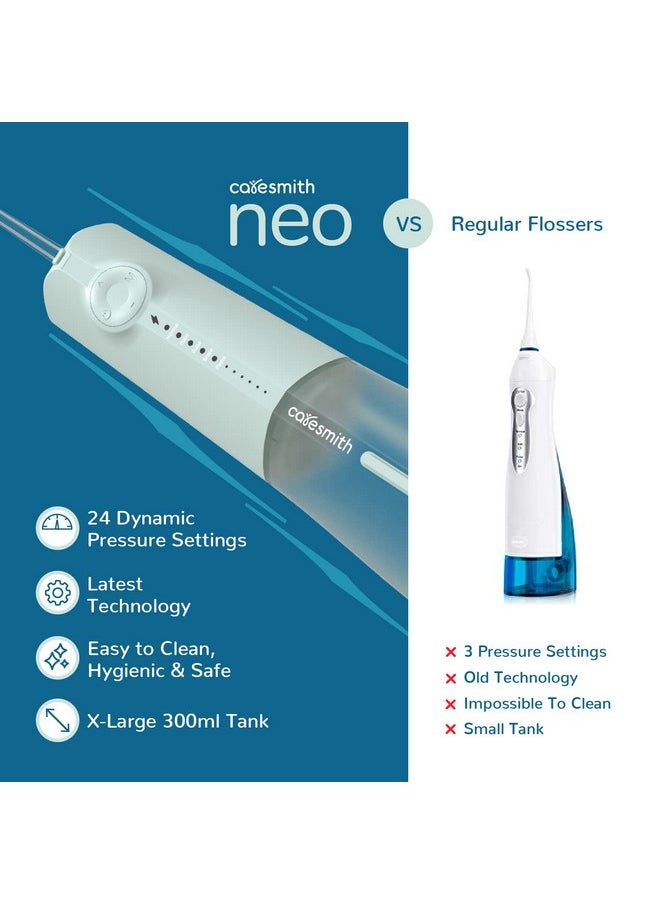 CARESMITH - Aresmith Neo Water Flosser ; 24 Pressure Setting With 5 Modes & 6 Intensities ;300 Ml Large Detachable Water Tank ; Water Flossers For Teeth Cordless; Ipx7 Waterproof ; Water Floss Pick (Green) - Image 1