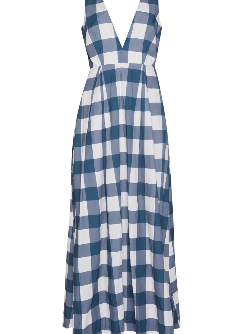 ترو ديكادينس Louise Petrol Blue Check Plunging Back Maxi-Dress