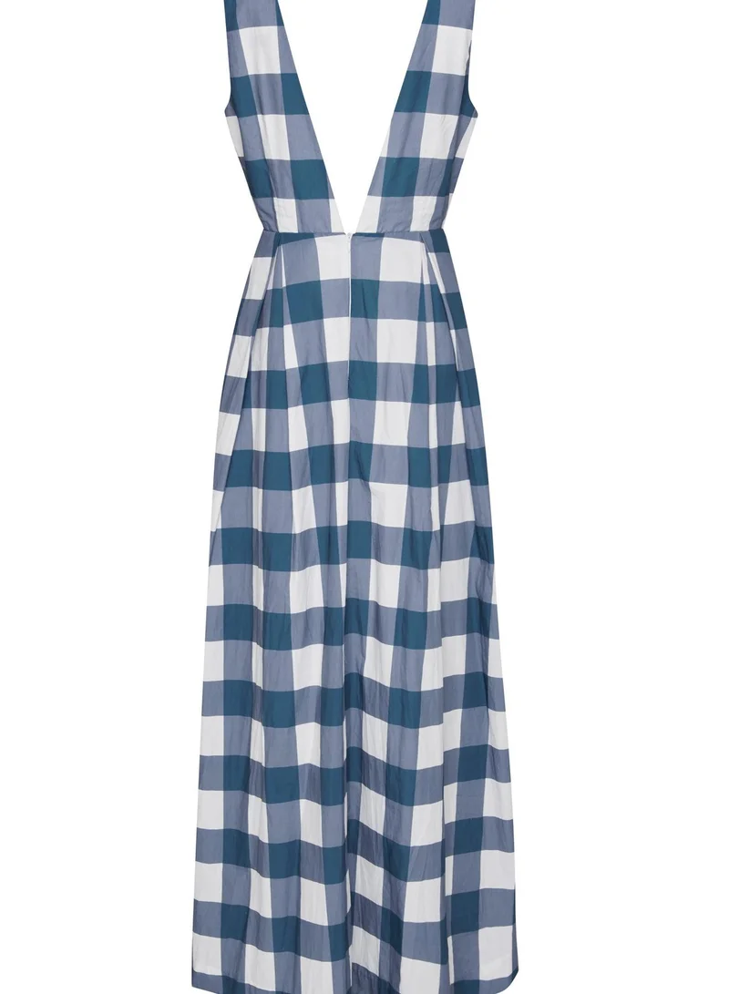 ترو ديكادينس Louise Petrol Blue Check Plunging Back Maxi-Dress