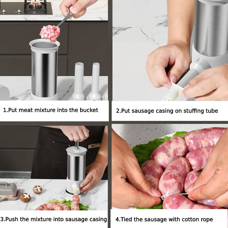 Household large enema, household sausage machine, sausage enema tool, enema clothing artifact, sausage machine with 4 enema heads + 2 pairs of gloves + 2 rolls of cotton thread + 2 brushes - Image 5
