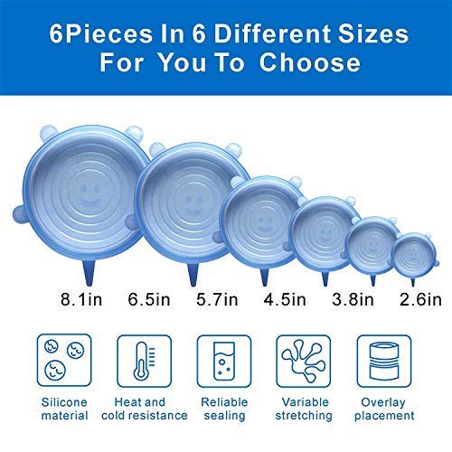 Femora Silicone Reusable Microwave Freezer Safe Stretch Lids Flexible Covers for Rectangle Round Square Containers Bowls Dishes Plates Cans Jars Glassware Mugs - Set of 6 (Free Size) - Image 2