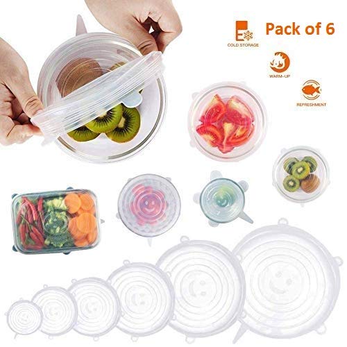 Femora Silicone Reusable Microwave Freezer Safe Stretch Lids Flexible Covers for Rectangle Round Square Containers Bowls Dishes Plates Cans Jars Glassware Mugs - Set of 6 (Free Size) - Image 3