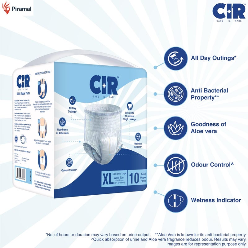 CIR Adult Diaper Pants Style | Adult Diaper Extra Large (XL)|Waist (100-150cm I 40"-59") |10 hr Absorption-Protection | Unisex with Wetness Indicator | Odour Control | Goodness of Aloe Vera | 10 Units - Image 2