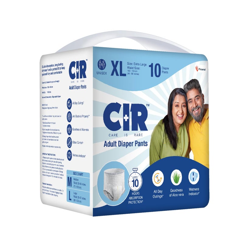 CIR Adult Diaper Pants Style | Adult Diaper Extra Large (XL)|Waist (100-150cm I 40"-59") |10 hr Absorption-Protection | Unisex with Wetness Indicator | Odour Control | Goodness of Aloe Vera | 10 Units - Image 1