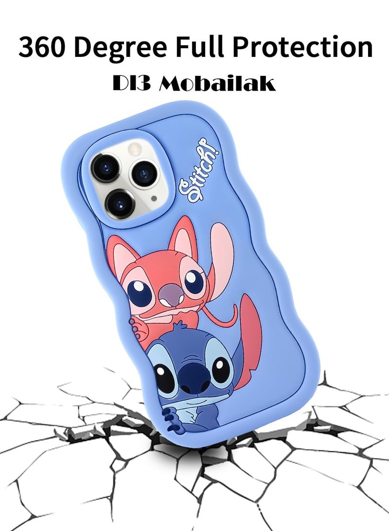 Lilo and Stitch Cartoon 3D Wavy Soft Silicone Phone Case for Iphone 11 Pro (Light Blue) - Image 3