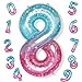 Isndare Purple Teal Number 8 Balloons 40 Inch Giant Mermaid Starry Mylar Foil Number 8 Ballon for Girls Self Inflating 8th Birthday Helium Balloon for Women 8th Anniversary Party Decorations Supplies - Image 3