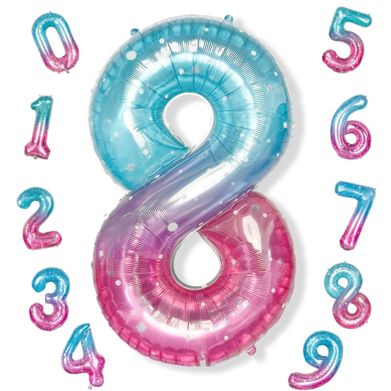 Isndare Purple Teal Number 8 Balloons 40 Inch Giant Mermaid Starry Mylar Foil Number 8 Ballon for Girls Self Inflating 8th Birthday Helium Balloon for Women 8th Anniversary Party Decorations Supplies - Image 2