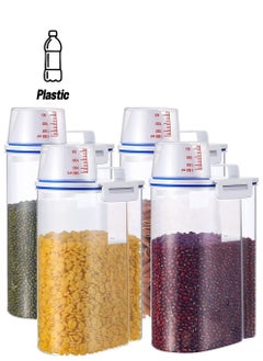 Rice Storage Bin 4 Pcs Cereal Containers Dispenser with Measuring Cup Plastic Storage Containers with Lids Kitchen Storage Bin Rice Holder Container Food Container 2.7