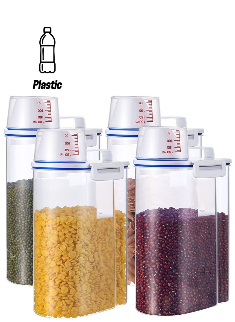 TYCOM - Rice Storage Bin 4 Pcs Cereal Containers Dispenser with Measuring Cup Plastic Storage Containers with Lids Kitchen Storage Bin Rice Holder Container Food Container 2.7 - Image 1