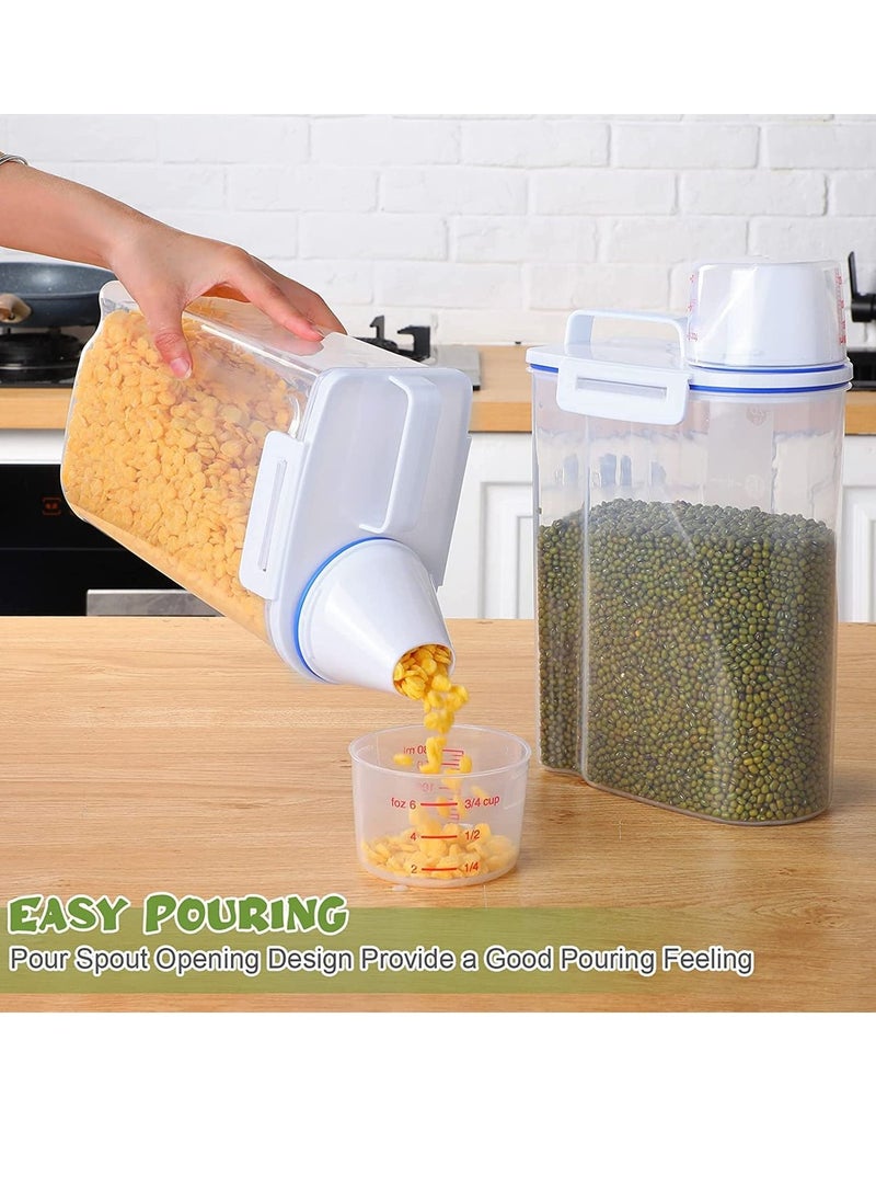 TYCOM - Rice Storage Bin 4 Pcs Cereal Containers Dispenser with Measuring Cup Plastic Storage Containers with Lids Kitchen Storage Bin Rice Holder Container Food Container 2.7 - Image 1
