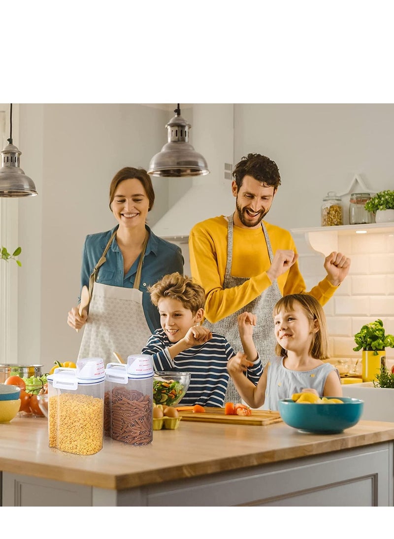 TYCOM - Rice Storage Bin 4 Pcs Cereal Containers Dispenser with Measuring Cup Plastic Storage Containers with Lids Kitchen Storage Bin Rice Holder Container Food Container 2.7 - Image 1