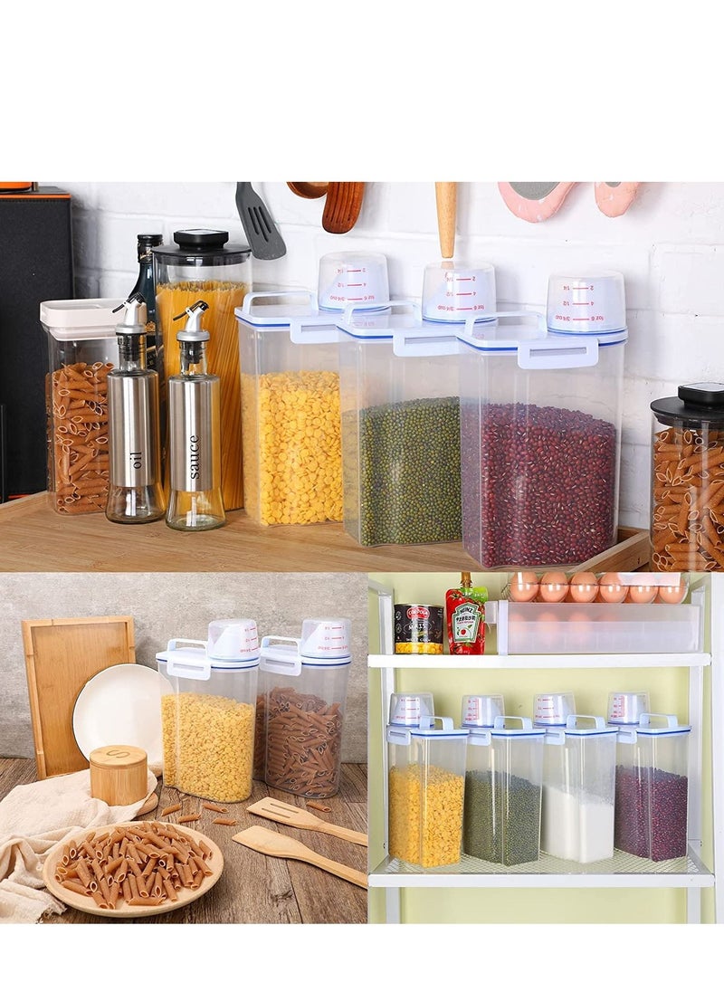 TYCOM - Rice Storage Bin 4 Pcs Cereal Containers Dispenser with Measuring Cup Plastic Storage Containers with Lids Kitchen Storage Bin Rice Holder Container Food Container 2.7 - Image 1