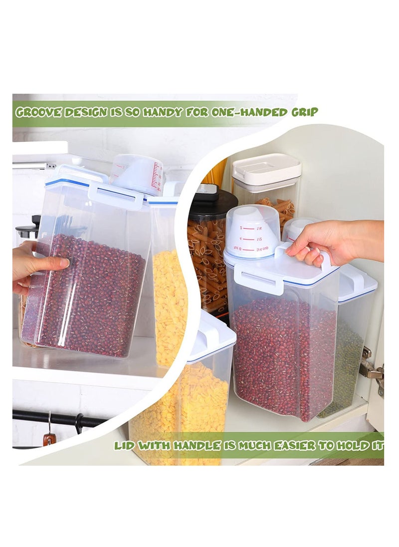 TYCOM - Rice Storage Bin 4 Pcs Cereal Containers Dispenser with Measuring Cup Plastic Storage Containers with Lids Kitchen Storage Bin Rice Holder Container Food Container 2.7 - Image 1