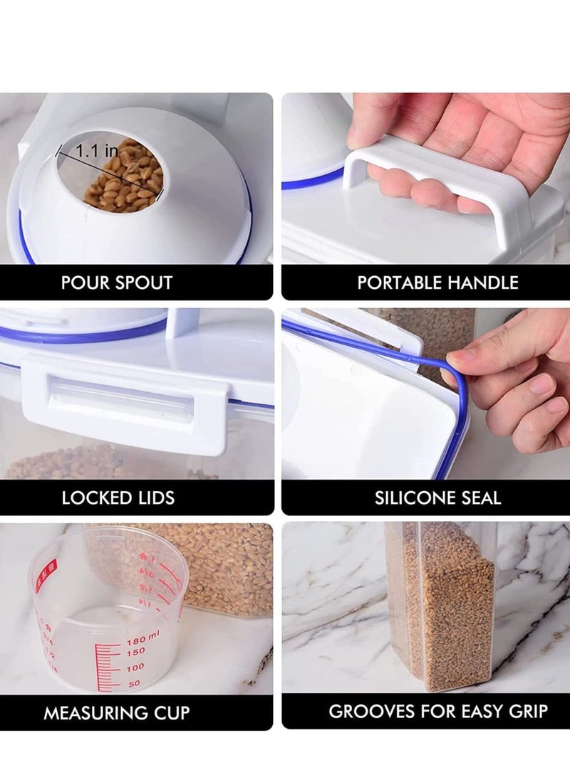 TYCOM - Rice Storage Bin 4 Pcs Cereal Containers Dispenser with Measuring Cup Plastic Storage Containers with Lids Kitchen Storage Bin Rice Holder Container Food Container 2.7 - Image 1