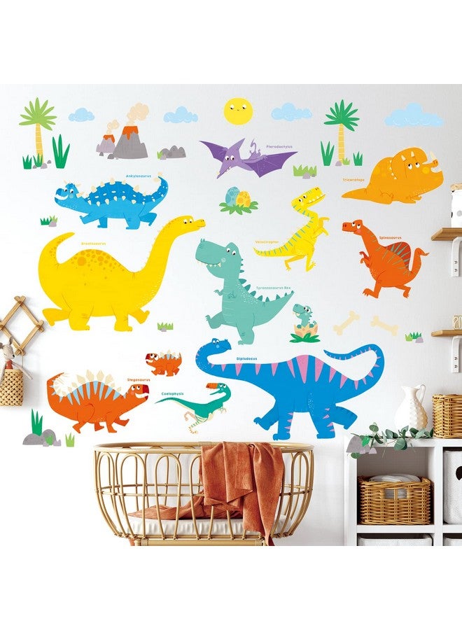 Decowall Dw1703 Colourful Dinosaur Kids Wall Stickers Wall Decals Peel And Stick Removable Wall Stickers For Kids Nursery Bedroom Living Room D?Cor Dino Boys Art Baby Playroom Vinyl Decorations - Image 1