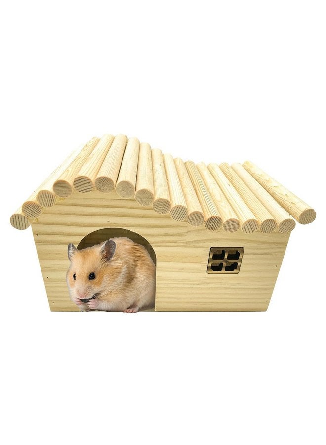 Hamiledyi Hamster Wooden House with Windows Rat Wood Hideout Small Animal Climbing Play Hut for Hamster Sugar Gliders Gerbil Dwarf Hamster - Image 1