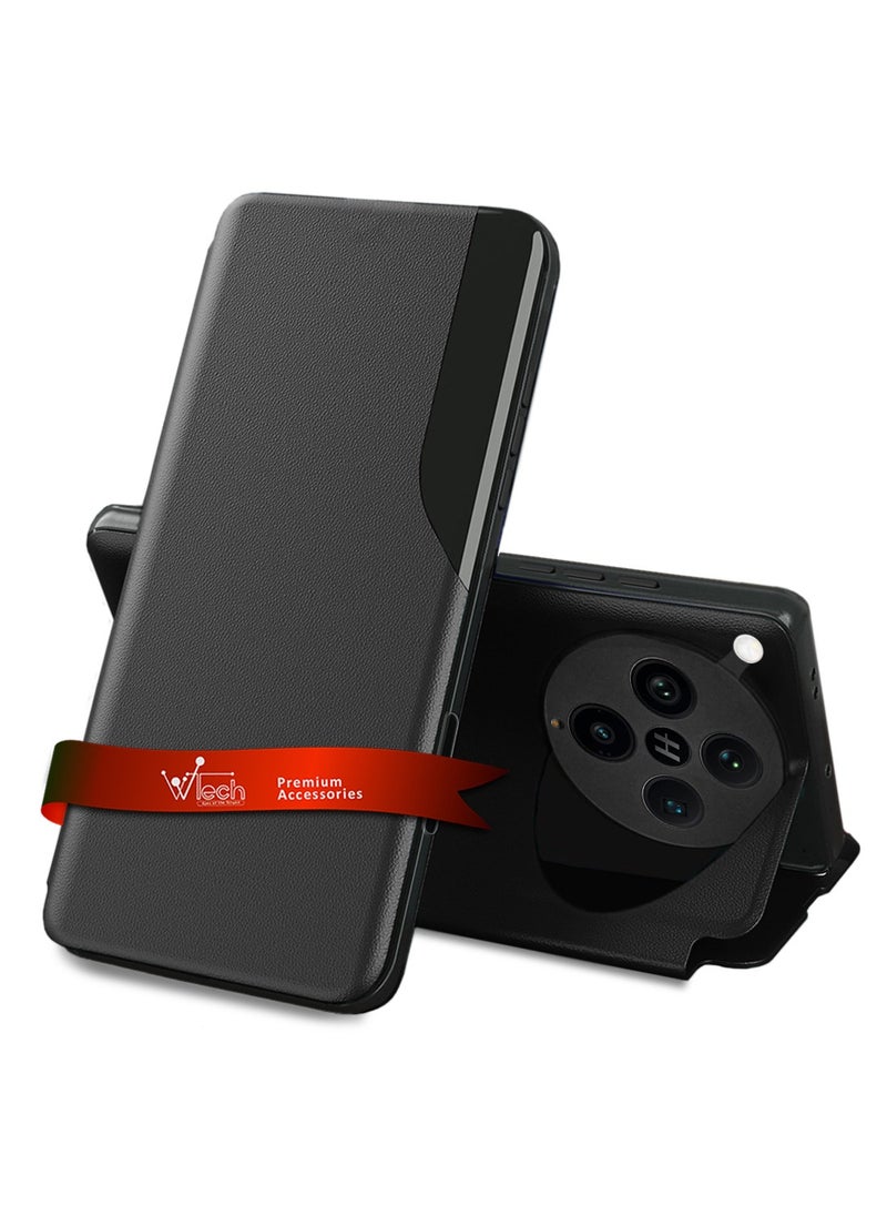 Wtech - Oppo Find X8 Pro 5G 2024 Smart Mirror Window Flip Phone Case Auto Sleep Wake Cover - Black - Image 1