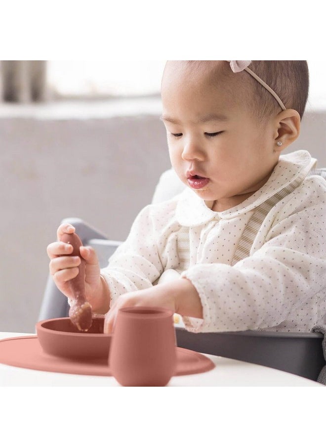 ezpz ezpz First Food Set - 100% Food Grade Silicone Suction Bowl with Built-in Placemat, Training Cup & Spoon - Designed by a Pediatric Feeding Specialist - Promotes Self Feeding - 6 Months+ (Sienna)  - Image 3