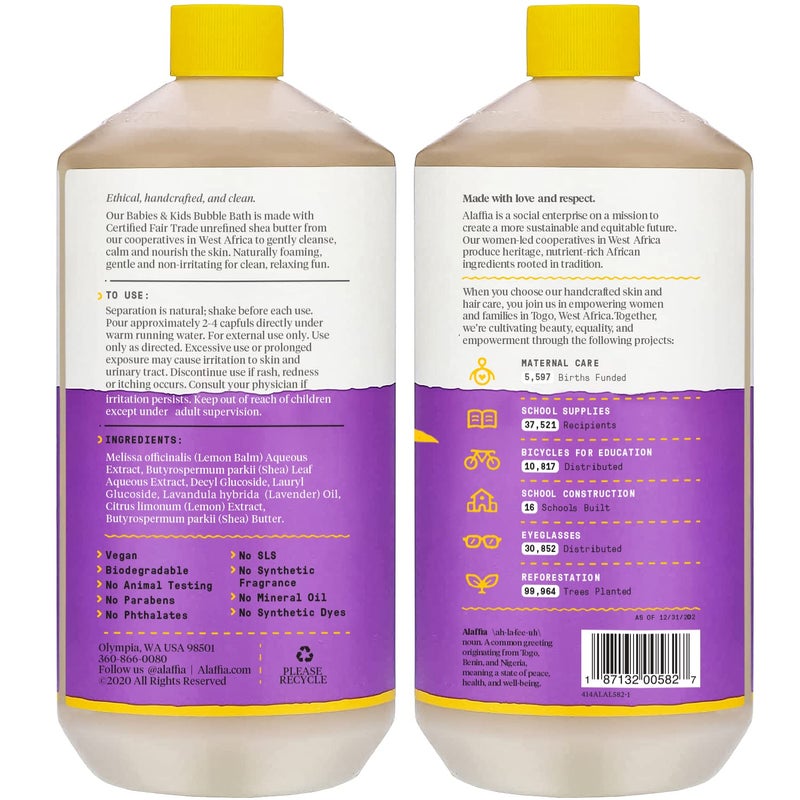 Alaffia Babies and Kids Bubble Bath, Gentle Baby Essentials for Delicate Skin, Cleansing & Calming Bubbles, Plant Based Formula, Vegan, Lemon Lavender (2 Pack - 32 Fl Oz Ea) - Image 2