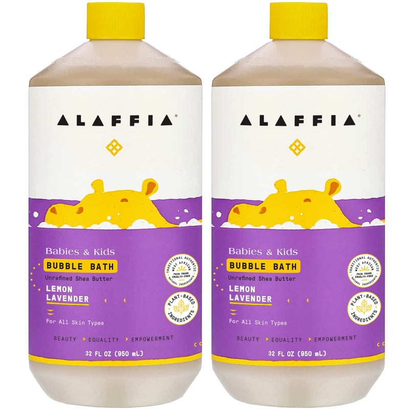 Alaffia Babies and Kids Bubble Bath, Gentle Baby Essentials for Delicate Skin, Cleansing & Calming Bubbles, Plant Based Formula, Vegan, Lemon Lavender (2 Pack - 32 Fl Oz Ea) - Image 1