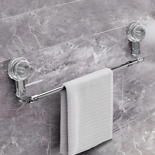 MIORAH Suction Adjustable Towel Rod (60–112Cm) | Self Adhesive Wall Mounted Towel Rack for Bathroom | No Drill, Rustproof Transparent - Image 1