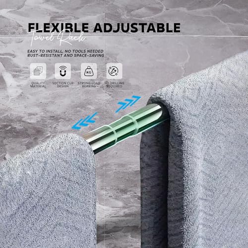 MIORAH Suction Adjustable Towel Rod (60–112Cm) | Self Adhesive Wall Mounted Towel Rack for Bathroom | No Drill, Rustproof Transparent - Image 4
