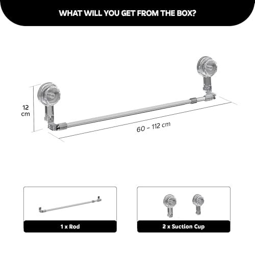 MIORAH Suction Adjustable Towel Rod (60–112Cm) | Self Adhesive Wall Mounted Towel Rack for Bathroom | No Drill, Rustproof Transparent - Image 2