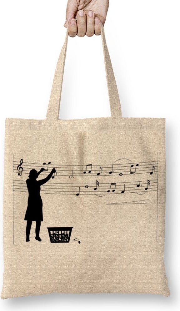 Print Shop Musical Notes Funny Cloth Bag Long Handle